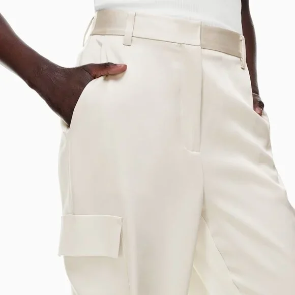 Aritzia Babaton Refined Satin Cargo Pants Matte Pearl Ankle Cut Women's Size 6 - Picture 3 of 12